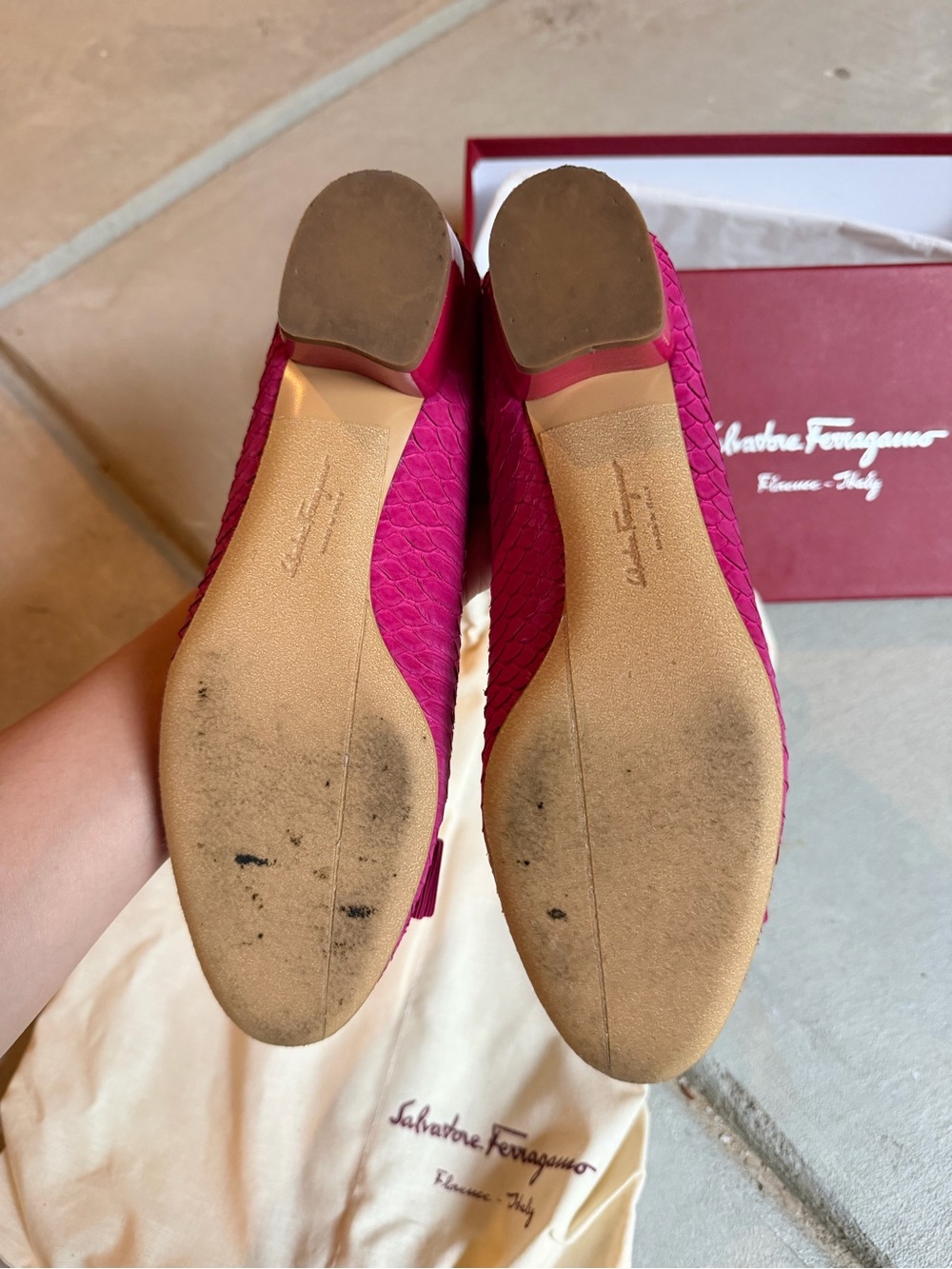 Salvatore Ferragamo Hot Pink Python Vara Bow Flats w/ Box & Dust Bag size5B - Picture 6 of 7